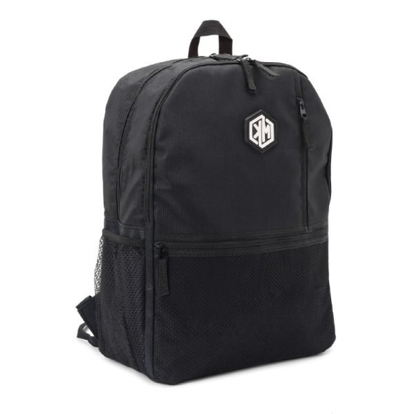 KM Polyester Zip-Up Top Handle Backpack Black