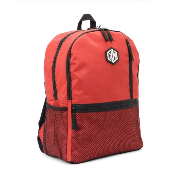 KM Polyester Zip-Up Top Handle Backpack Red