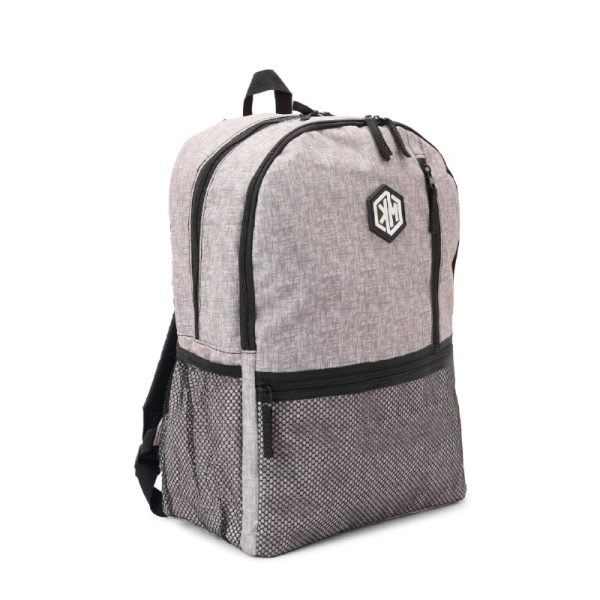 KM Polyester Zip-Up Top Handle Backpack Light Gray