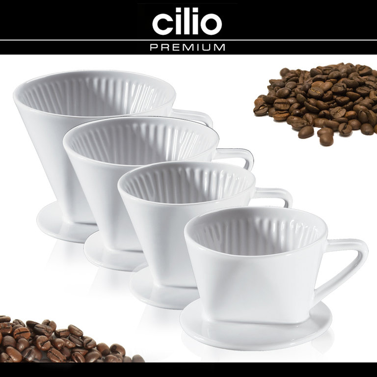Cilio Porcelain Cone Filter Holder Pour-Over Coffee Dripper, Size 2 – White