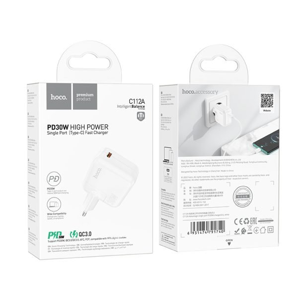 Hoco C112A Advantage wall charger single port PD30W charger(EU)