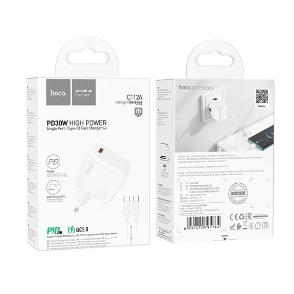Hoco C112A Advantage wall charger single port PD30W charger(EU) set(Type-C to Type-C)