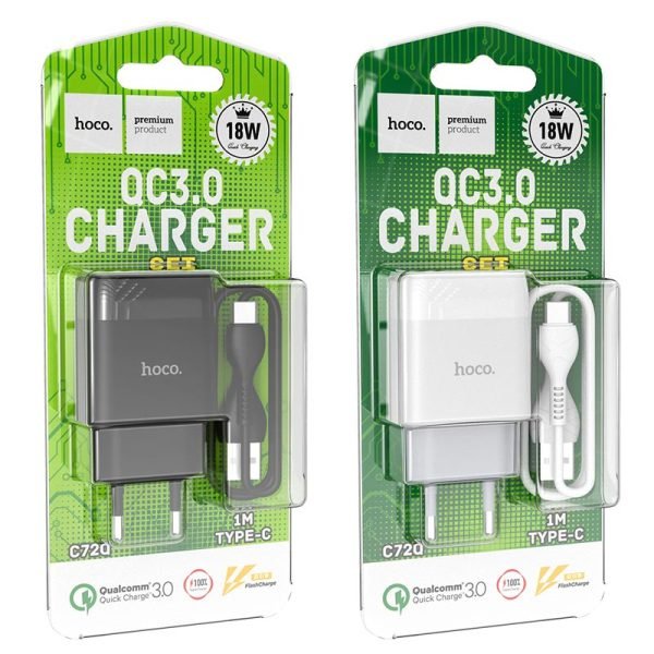 Hoco Wall charger “C72Q Glorious” QC3.0 EU plug set with cable