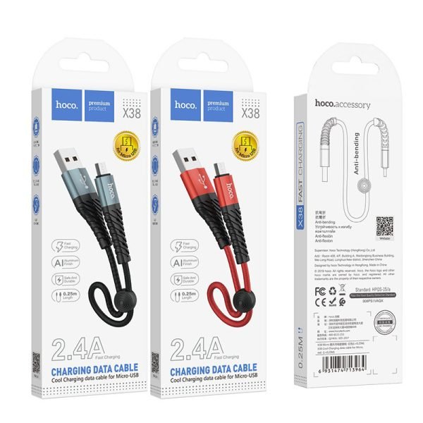 Hoco Cable USB to Micro-USB “X38 Cool” charging data sync 0.25m Black