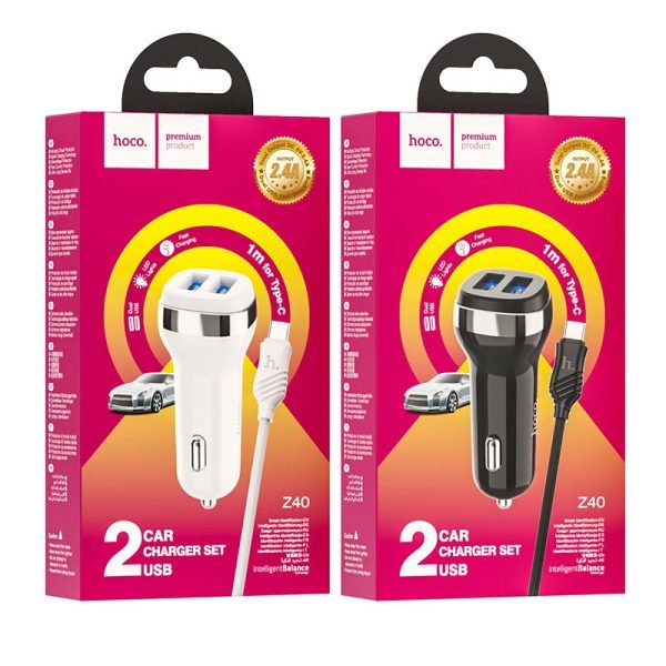 Hoco Car charger “Z40 Superior” dual port set with cable